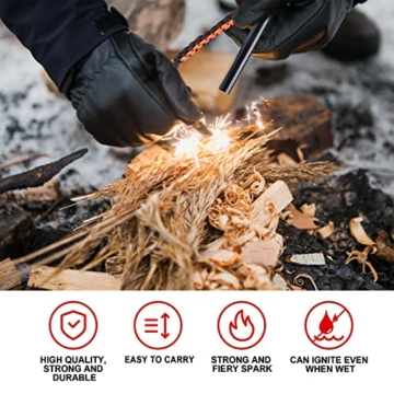 Feuerstahl XXL - Feuerstein Survival - Magnesium Feuerstarter mit Paracord - Feuerstahl Outdoor - EXTREM Starker Funkenflug + Notfallpfeife - Stahlschabermit Skalamit Flaschenöffner - 4