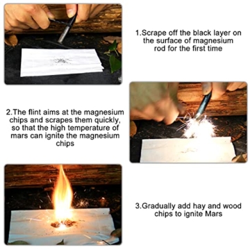 Feuerstahl XXL - Feuerstein Survival - Magnesium Feuerstarter mit Paracord - Feuerstahl Outdoor - EXTREM Starker Funkenflug + Notfallpfeife - Stahlschabermit Skalamit Flaschenöffner - 5