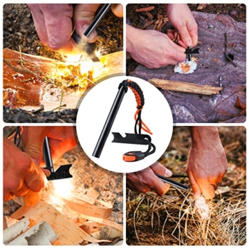 Feuerstahl XXL - Feuerstein Survival - Magnesium Feuerstarter mit Paracord - Feuerstahl Outdoor - EXTREM Starker Funkenflug + Notfallpfeife - Stahlschabermit Skalamit Flaschenöffner - 7