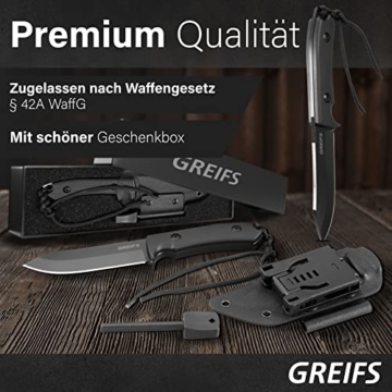 GREIFS® Outdoor-Messer MILAN mit Kydex Holster und Feuerstahl, Survival Messer für die Bushcraft Ausrüstung, edles Jagdmesser, Schnitzmesser und Fahrtenmesser (Schwarz) - 3