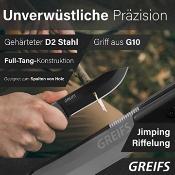 GREIFS® Outdoor-Messer MILAN mit Kydex Holster und Feuerstahl, Survival Messer für die Bushcraft Ausrüstung, edles Jagdmesser, Schnitzmesser und Fahrtenmesser (Schwarz) - 5