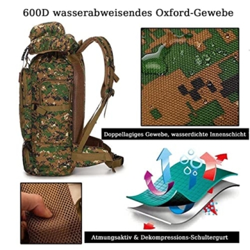 Groß Rucksack 60l - 80l, Outdoor Military Rucksack fur Herren Camouflage Notfallrucksack Wasserdicht Survival Gefüllt Fluchtrucksack Notfall Backpack Kampfrucksack Wander Rucksack leichte - 3