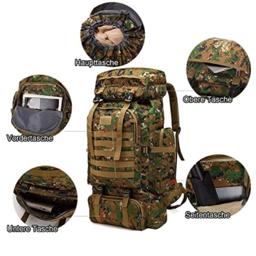 Groß Rucksack 60l - 80l, Outdoor Military Rucksack fur Herren Camouflage Notfallrucksack Wasserdicht Survival Gefüllt Fluchtrucksack Notfall Backpack Kampfrucksack Wander Rucksack leichte - 4