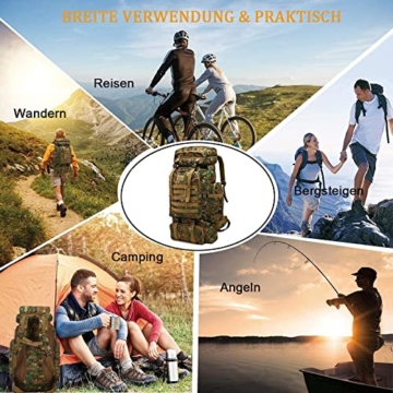 Groß Rucksack 60l - 80l, Outdoor Military Rucksack fur Herren Camouflage Notfallrucksack Wasserdicht Survival Gefüllt Fluchtrucksack Notfall Backpack Kampfrucksack Wander Rucksack leichte - 7