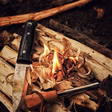 JEO-TEC Nº18 Outdoor Camping Gürtelmesser Jagdmesser Überlebensmesser Survival Bushcraft Messer, Stahl Sandvik 14C28N, Lederscheide + Feuerstahl - 7
