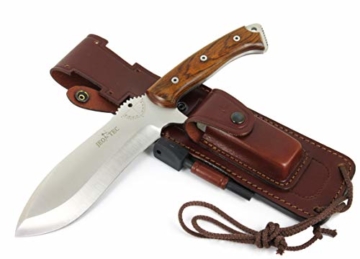 JEO-TEC Nº55 Outdoor Camping Gürtelmesser Jagdmesser Überlebensmesser Survival Bushcraft Messer - Stahl MOVA Scandi - Lederscheide Feuerstahl Messerschärfer - Single Edge - 1