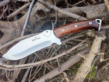 JEO-TEC Nº55 Outdoor Camping Gürtelmesser Jagdmesser Überlebensmesser Survival Bushcraft Messer - Stahl MOVA Scandi - Lederscheide Feuerstahl Messerschärfer - Single Edge - 9