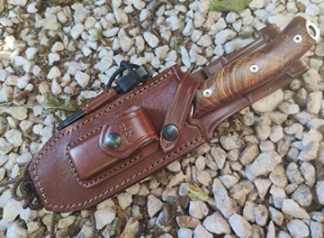 JEO-TEC Nº9 Outdoor Camping Gürtelmesser Jagdmesser Überlebensmesser Survival Bushcraft Messer - Premium Qualität - Stahl MOVA - Lederscheide Feuerstahl Messerschärfer - 5