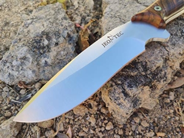 JEO-TEC Nº9 Outdoor Camping Gürtelmesser Jagdmesser Überlebensmesser Survival Bushcraft Messer - Premium Qualität - Stahl MOVA - Lederscheide Feuerstahl Messerschärfer - 8