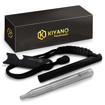KIYANO Feuerstahl Premium Set inkl. Blasrohr - XL Feuerstahl - Extrem starker Funkenflug - Feuerstein für Outdoor, Survival, Camping & Bushcraft - 1