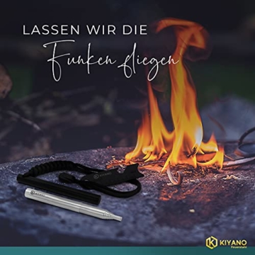 KIYANO Feuerstahl Premium Set inkl. Blasrohr - XL Feuerstahl - Extrem starker Funkenflug - Feuerstein für Outdoor, Survival, Camping & Bushcraft - 7