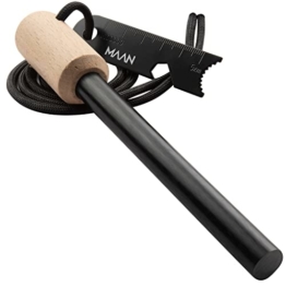 MAAN Survival Flint - Feuerstahl XL 12,7mm Dicke - 20000 Striche - Ferro Rod 6 Zoll Länge mit Kastanienholzgriff - Traditionelle Survival Frost Bar mit Lanyard und Multi Tool Striker (Mächtig 12,7 mm) - 1