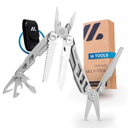 NORDMUT® Multitool Werkzeug [16 in 1] Edelstahl Taschenmesser mit 16 praktischen Werkzeugen | Outdoor Messer Multifunktionstool faltbar mit Zange, Schere, Messer und Säge für Outdoor und Camping - 1