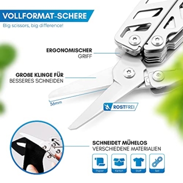 NORDMUT® Multitool Werkzeug [16 in 1] Edelstahl Taschenmesser mit 16 praktischen Werkzeugen | Outdoor Messer Multifunktionstool faltbar mit Zange, Schere, Messer und Säge für Outdoor und Camping - 4