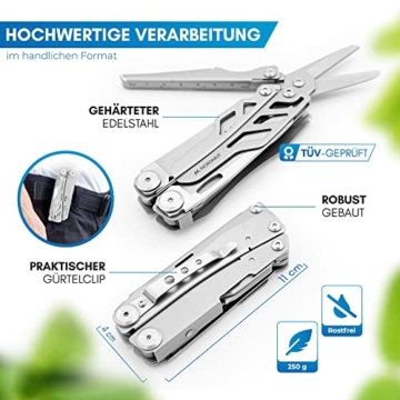 NORDMUT® Multitool Werkzeug [16 in 1] Edelstahl Taschenmesser mit 16 praktischen Werkzeugen | Outdoor Messer Multifunktionstool faltbar mit Zange, Schere, Messer und Säge für Outdoor und Camping - 6