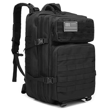 Oreunik Militär Rucksack Herren,45L Wasserdicht Taktischer Bundeswehr Rucksack Notfallrucksack Survival Backpacker Rucksack für Wandern im Freien Trekking Camping Wandern Angel Reise Arbeit(Schwarze) - 1