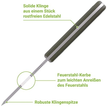 SCHNITZEL DU - Outdoormesser mit Scheide und Feuerstahl für Kinder ab 10 Jahre - scharf inkl. Gürtelhalterung, div Farben - Kindermesser Schnitzmesser Fahrtenmesser, (Grün) - 4