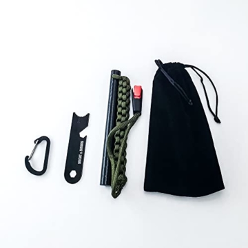 SNICHT & SIMONS Feuerstahl XXL | Mächtiger Feuerstein + Paracord Set + Karabiner | Extrem Starker Funkenflug bei jedem Wetter + Notfallpfeife | Outdoor Firestarter extrem langlebig - 7