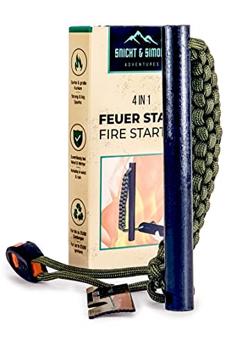 SNICHT & SIMONS Feuerstahl XXL | Mächtiger Feuerstein + Paracord Set + Karabiner | Extrem Starker Funkenflug bei jedem Wetter + Notfallpfeife | Outdoor Firestarter extrem langlebig - 1