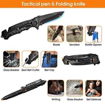 Survival Kit 13 in 1, Professionelles Notfall Survival Kit mit Klappmesser, Taschenlampe, Survival Ausrüstung für Outdoor Camping, Abenteuer, Wandern, Jagen, Angeln, Männer, Väter - 2