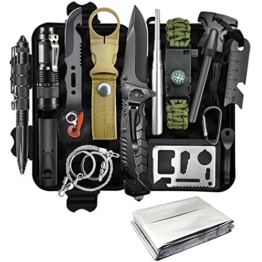 Survival Kit 13 in 1, Professionelles Notfall Survival Kit mit Klappmesser, Taschenlampe, Survival Ausrüstung für Outdoor Camping, Abenteuer, Wandern, Jagen, Angeln, Männer, Väter - 1