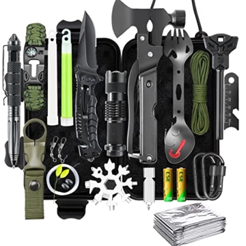 Survival Kit 21 in 1, Notfall Ausrüstung Outdoor, Survival Set, Professionelle Überlebensausrüstung Multifunktional Outdoor Kit für Reiseabenteuer, Wandern, Camping, Outdoor-Abenteuer - 1