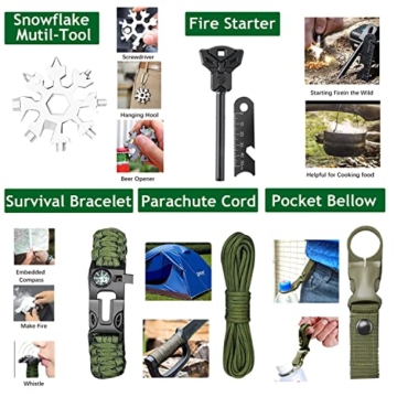 Survival Kit 21 in 1, Notfall Ausrüstung Outdoor, Survival Set, Professionelle Überlebensausrüstung Multifunktional Outdoor Kit für Reiseabenteuer, Wandern, Camping, Outdoor-Abenteuer - 5