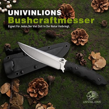 univinlions Survivalmesser Gürtelmesser mit Scheide und Feuerstahl D2 Stahl Campingmesser mit feststehender Klinge Full Tang K10 Griff Outdoor Messer zum Wandern Bushcraft BBQ - 2