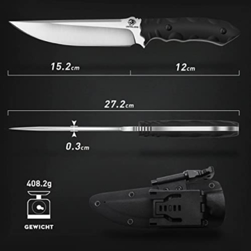univinlions Survivalmesser Gürtelmesser mit Scheide und Feuerstahl D2 Stahl Campingmesser mit feststehender Klinge Full Tang K10 Griff Outdoor Messer zum Wandern Bushcraft BBQ - 7