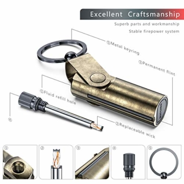 VVAY Metall Streichholz Benzin Feuerzeug, Feuerstarter mit Schlüsselanhänger, Outdoor Survival Nachfüllbar Feueranzünder Feuerstahl (Versand ohne Benzin) - 2