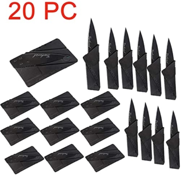 WholeFire 20 Pack Kreditkartenmesser, Kreditkartenformat Klappmesser Faltmesser, Outdoor Edelstahl Griff Taschenmesser Mini Überlebensmesser Schwarz - 2