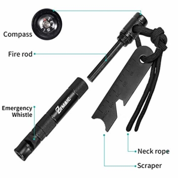 ZIMAIC Klappmesser| Feuerstahl, 3 in 1 Klappmesser| Taschenmesser| Multitool Messer und 5 in 1 Feuerstein, Fuer Freizeit, Camping, Wandern und Notfaelle (5 in 1 Feuerstein) - 4
