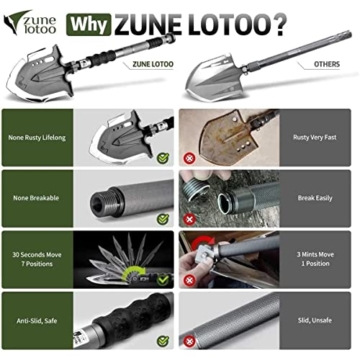 Zune Lotoo Klappspaten Survival Klappschaufel Tragbare Tactical Multifunctional Klappspaten Bundeswehr Origina für Survival Camping Outdoor(24,4 Zoll) - 7
