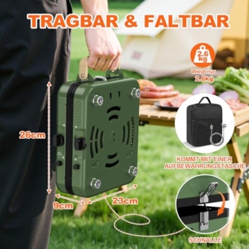 2-Flammig Campingkocher Gas Faltbar, Camping Gaskocher Herd mit Zünder & Tragetasche für Outdoor-Kochen, Campingplatz, Gartenparty, Grillabend, Picknick, Festival-Camping, Vanlife (ohne Grillplatte) - 3