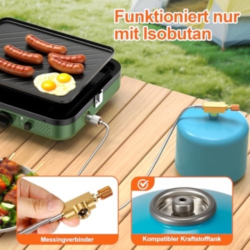 2-Flammig Campingkocher Gas Faltbar, Camping Gaskocher Herd mit Zünder & Tragetasche für Outdoor-Kochen, Campingplatz, Gartenparty, Grillabend, Picknick, Festival-Camping, Vanlife (ohne Grillplatte) - 6