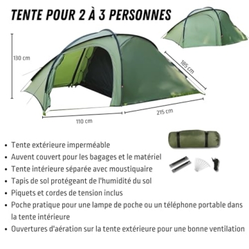 2 Personen Fluchtrucksack Survivalkit Notfall-Überlebensausrüstung, Set mit Taktischem Rucksack, Zelt, 2 x Schlafsack, Erste-Hilfe-Set, Camping-Kochgeschirr, Multifunktionswerkzeuge, Outdoorausrüstung - 2