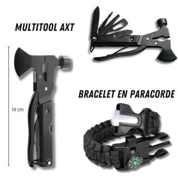 2 Personen Fluchtrucksack Survivalkit Notfall-Überlebensausrüstung, Set mit Taktischem Rucksack, Zelt, 2 x Schlafsack, Erste-Hilfe-Set, Camping-Kochgeschirr, Multifunktionswerkzeuge, Outdoorausrüstung - 8