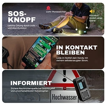 Acta Berg Kurbelradio | Notfallradio mit Kurbel & 5000 mAh Akku | Solar Radio mit Weltempfänger | Handkurbel Blackout Notfallausrüstung | Als Taschenlampe & Ladegerät, AM/FM/SW, mit USB, Grau - 6