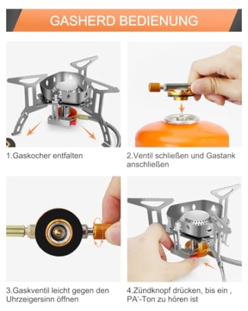 AUTOPkio Campingkocher 3500W, Winddicht Gas Campingkocher mit Piezozündung Faltbar Gaskocher Gasbrenner mit Adapter Gasherd für Outdoor Picknick Trekking Hiking Wandern - 3