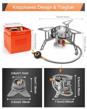 AUTOPkio Campingkocher 3500W, Winddicht Gas Campingkocher mit Piezozündung Faltbar Gaskocher Gasbrenner mit Adapter Gasherd für Outdoor Picknick Trekking Hiking Wandern - 5