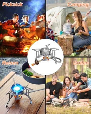 AUTOPkio Campingkocher 3500W, Winddicht Gas Campingkocher mit Piezozündung Faltbar Gaskocher Gasbrenner mit Adapter Gasherd für Outdoor Picknick Trekking Hiking Wandern - 7