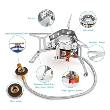 Awroutdoor Gas Campingkocher 3500W, Gaskocher Mit Piezozündung Winddicht, Camping Kocher Klein Tragbar Faltbar, Gasbrenner, Camping Gas Stove Mit Adapter Für Outdoor Picknick Trekking Wandern - 4