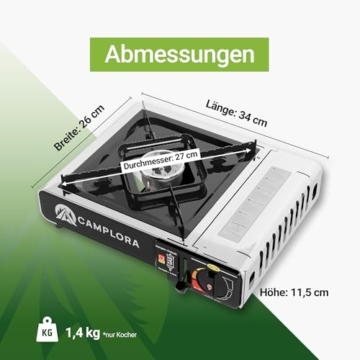 CAMPLORA Gaskocher + 4 Gaskartuschen + Tragekoffer mit Piezozündung - Campingkocher 2,2 kW - inkl. Sicherheitsabschaltung - Gaskocher Camping, Camping Kocher 1 flammig MSF-1a - 3