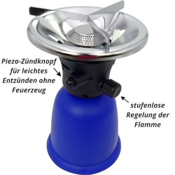 CAMPLORA Gaskocher mit 5 Gaskartuschen und Piezozündung für Stechgaskartuschen 190g EN417, Camping kocher gas, Campingkocher mit Gaskartusche 1 flammig mini gas stove, Gaskocher, Gasherd,stove - 3