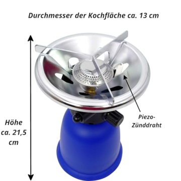 CAMPLORA Gaskocher mit 5 Gaskartuschen und Piezozündung für Stechgaskartuschen 190g EN417, Camping kocher gas, Campingkocher mit Gaskartusche 1 flammig mini gas stove, Gaskocher, Gasherd,stove - 4