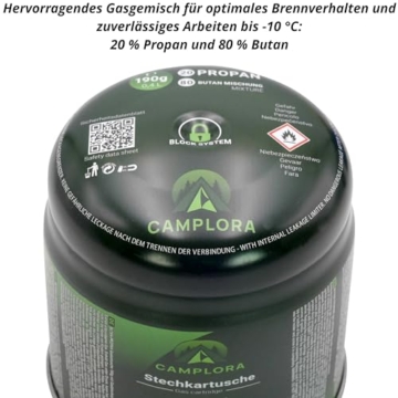 CAMPLORA Gaskocher mit 5 Gaskartuschen und Piezozündung für Stechgaskartuschen 190g EN417, Camping kocher gas, Campingkocher mit Gaskartusche 1 flammig mini gas stove, Gaskocher, Gasherd,stove - 7