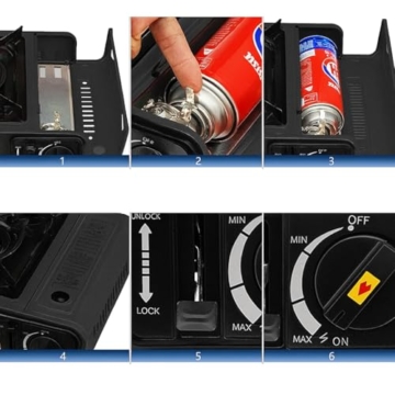 CampSup Campingkocher 2in1 Gas – Tragbarer Gaskocher mit Piezozündung, 2500 W Leistung, für Kartusche & Gasflasche, inkl. Tragekoffer & Windschutz – Outdoor, Camping, Angeln, Trekking - 4