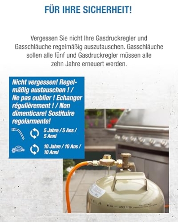 CFH Zweiflammkocher Capri ZK 421 – Camping Gaskocher 2-flammig mit 50 mbar Gasdruckregler & 80 cm Gasschlauch, 3,8 kW Leistung, 277 g/h Verbrauch, abnehmbarer Deckel & verchromter Rost, Made in Europe - 5