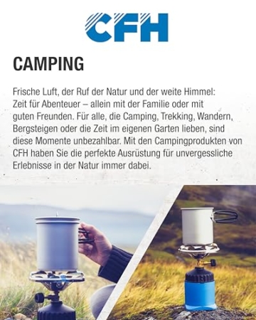 CFH Zweiflammkocher Capri ZK 421 – Camping Gaskocher 2-flammig mit 50 mbar Gasdruckregler & 80 cm Gasschlauch, 3,8 kW Leistung, 277 g/h Verbrauch, abnehmbarer Deckel & verchromter Rost, Made in Europe - 6