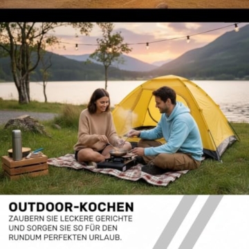 Fabona Gaskocher mit 4 Kartuschen - Campingkocher 2,2 kW mit Piezozündung - Camping Gaskocher mit Transportkoffer - Kartuschenkocher - Gas Kocher für Camping, Outdoor, Stromausfall - 3